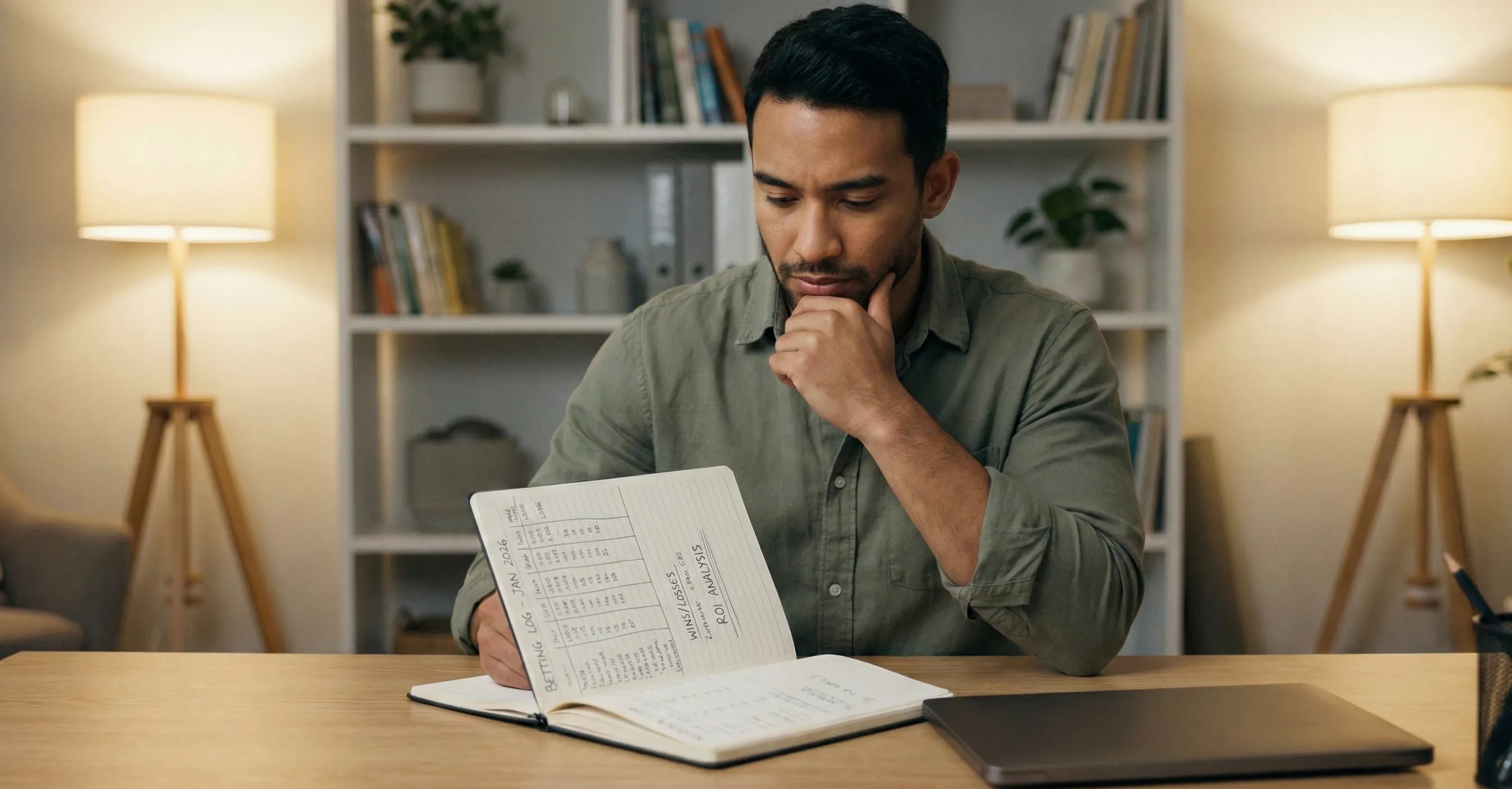 Person reviewing betting results with disciplined approach