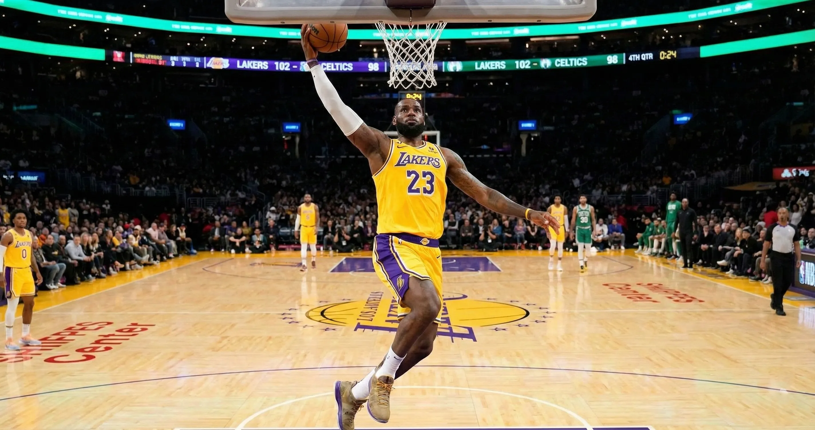 Professional basketball player shooting during NBA game