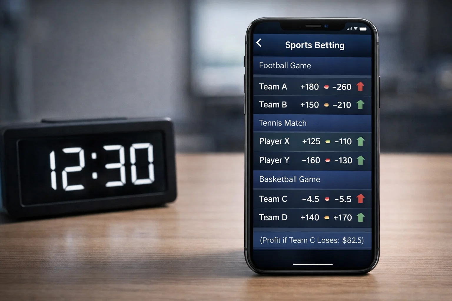 Clock and betting screen showing optimal timing for placing wagers