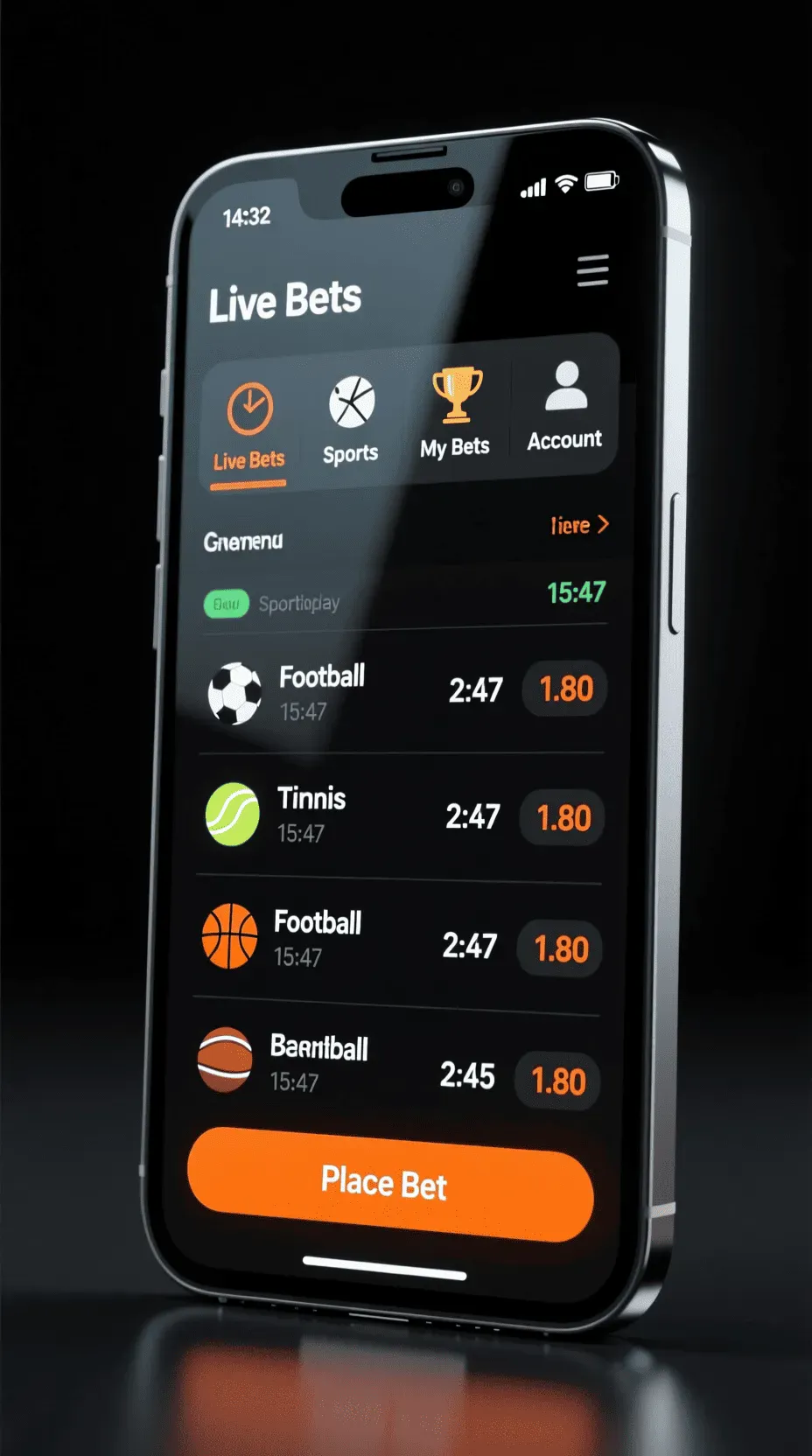 Brom Bet mobile app interface showing navigation menu, live betting options, and sports events