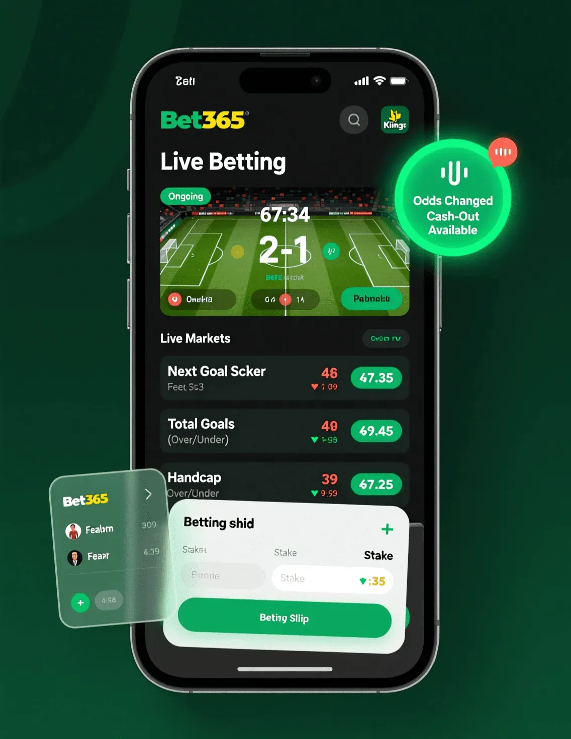 Brom Bet mobile app interface showing live betting features