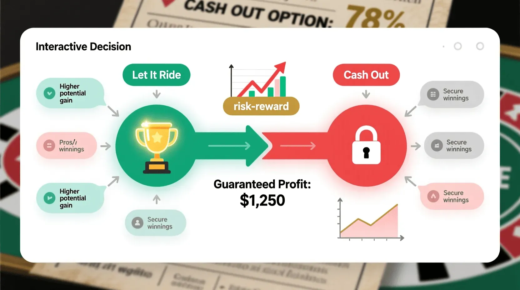 Decision flowchart showing when to cash out versus letting bets ride