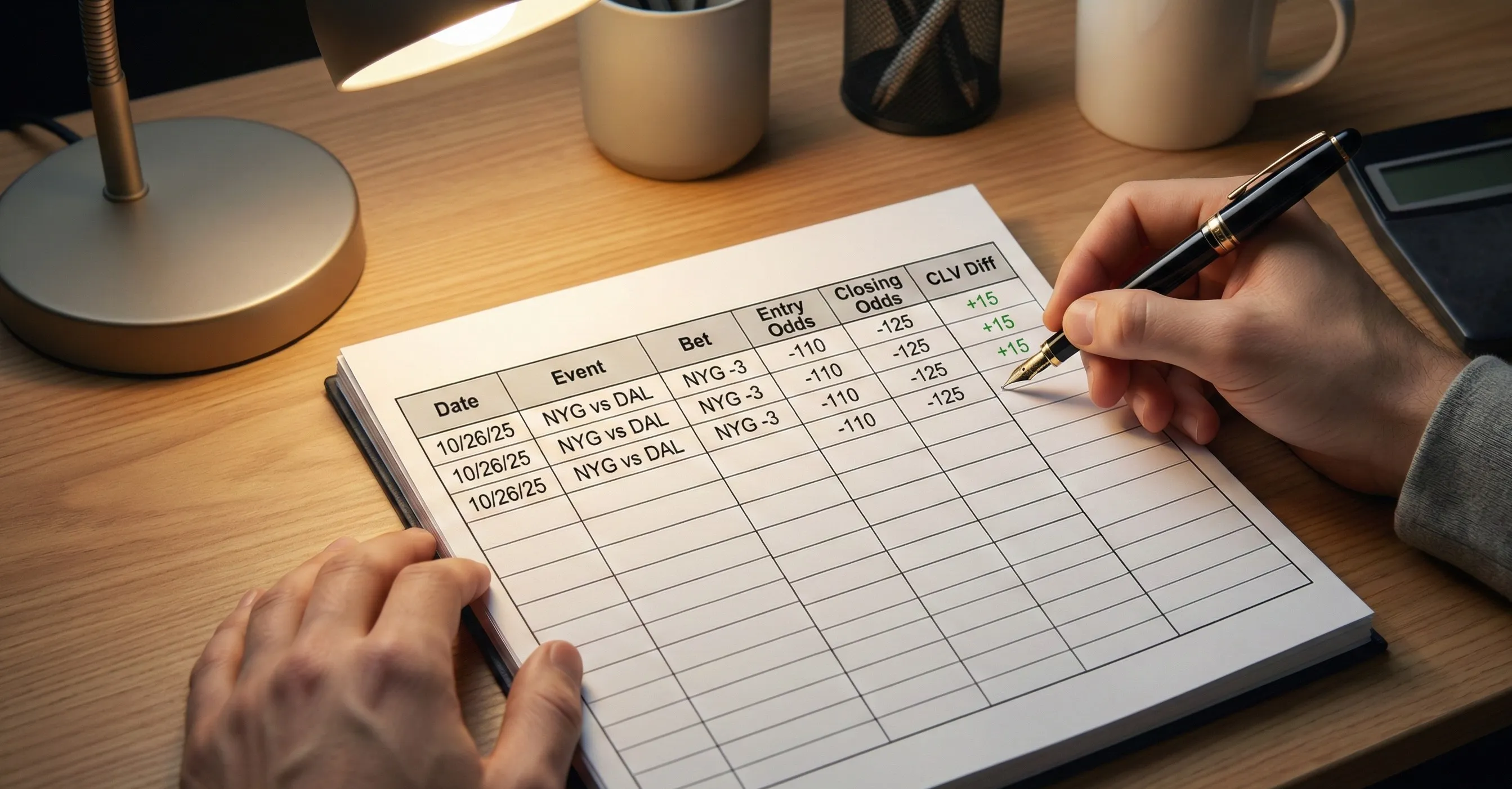 Bettor tracking closing line value in organized records