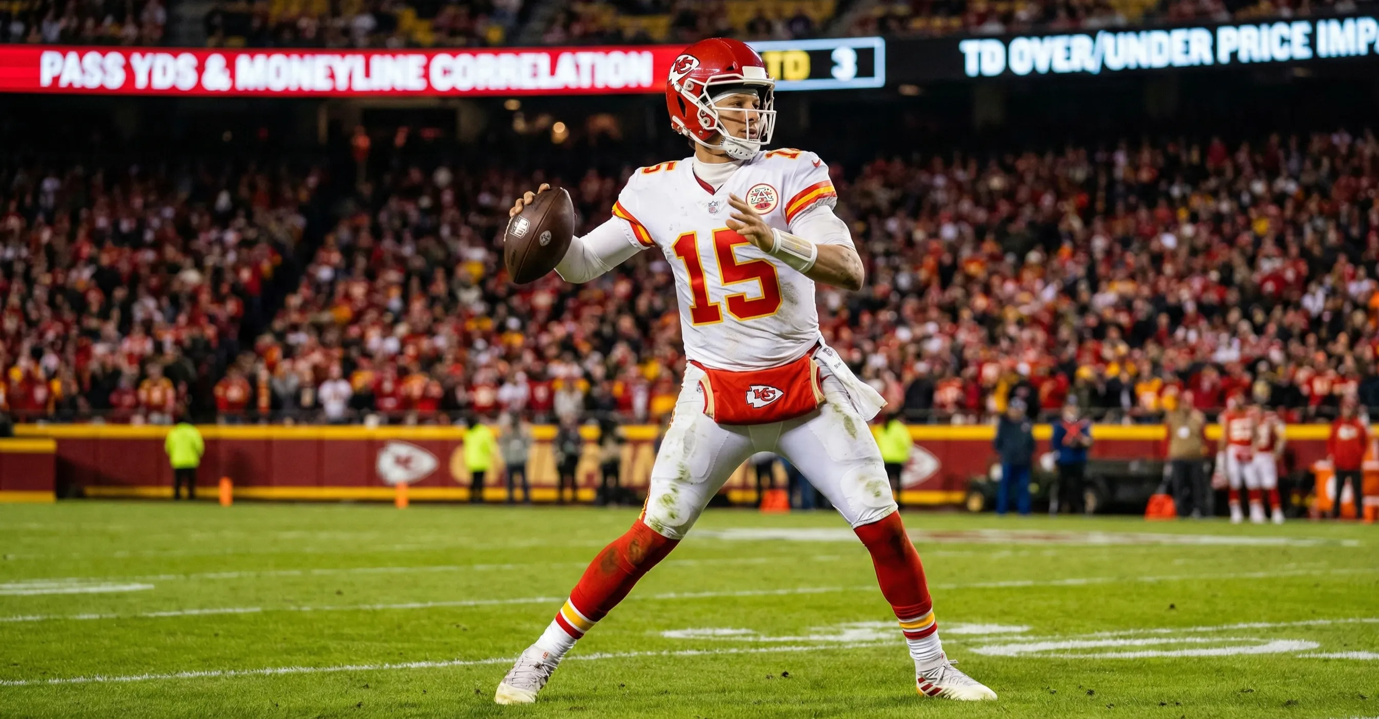 Football quarterback throwing pass during professional game
