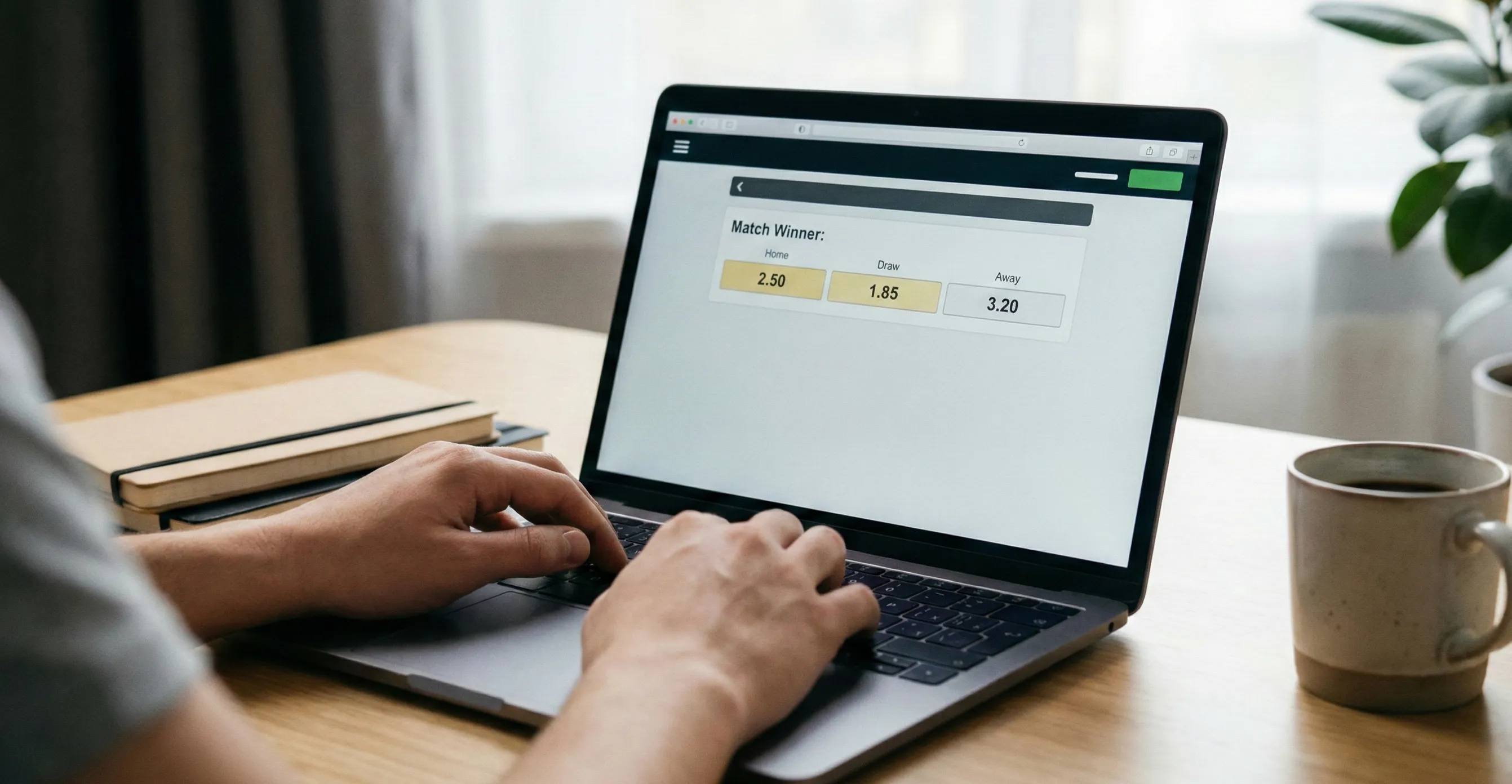 Person comparing odds on laptop screen showing decimal format