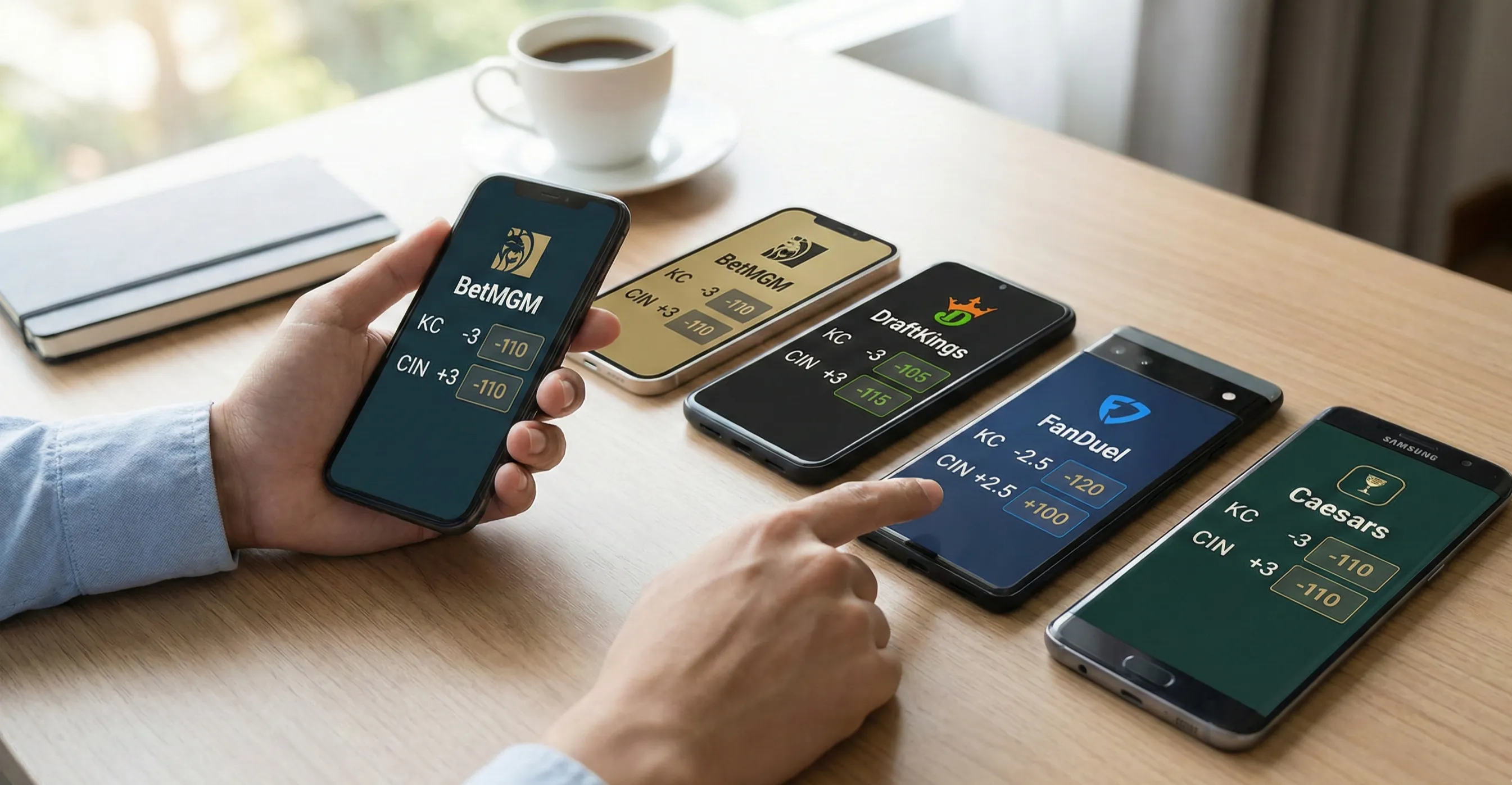 Multiple sportsbook apps displayed on smartphone screens