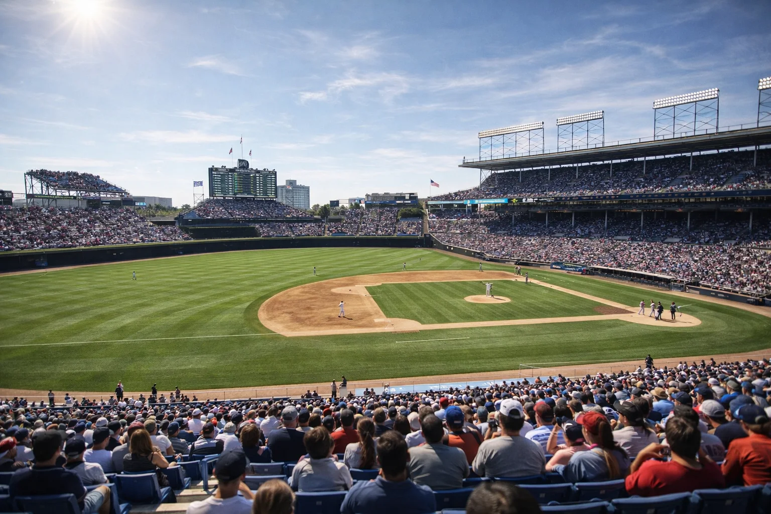 Baseball stadium during summer game day atmosphere