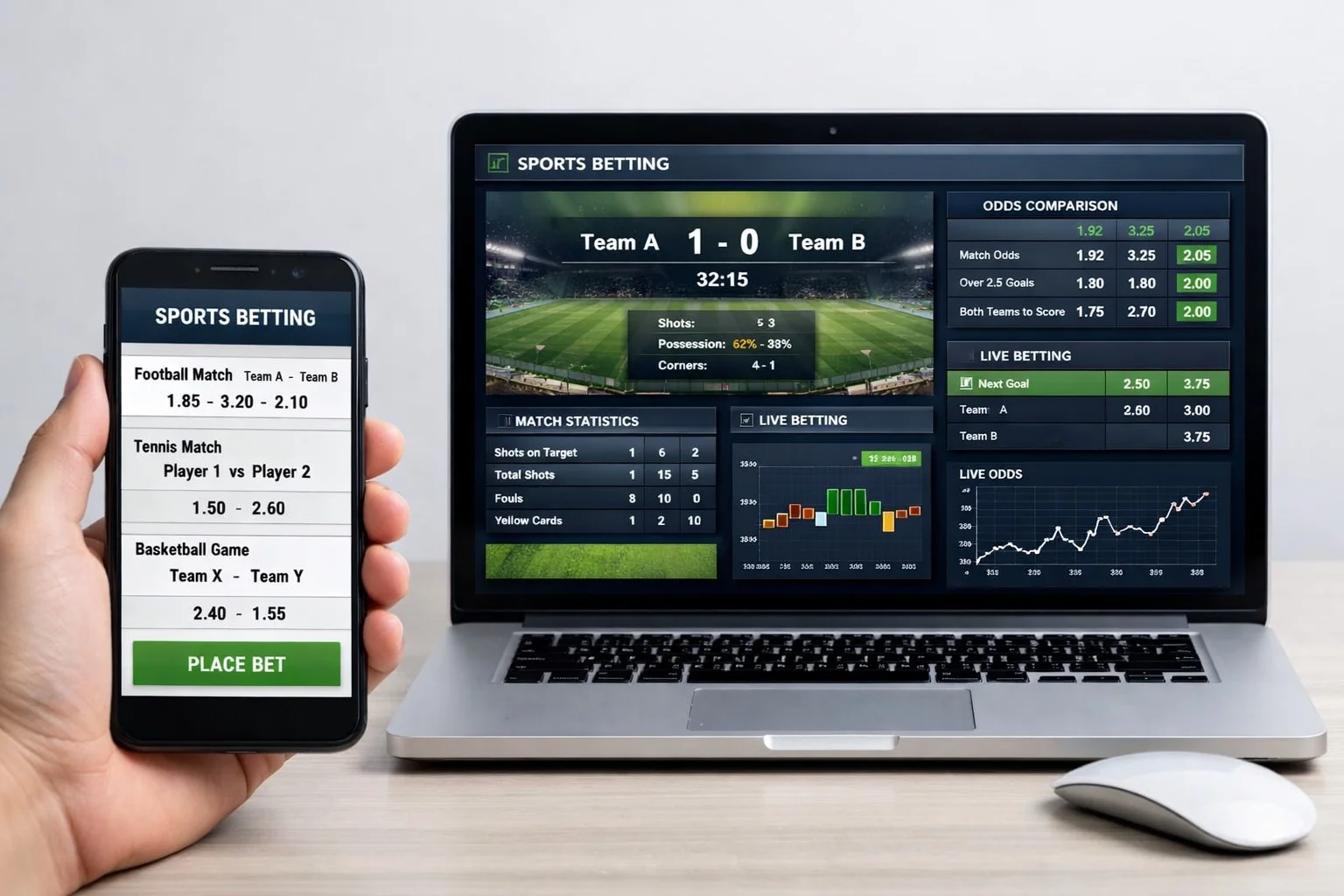 Comparison of mobile phone screen versus desktop computer setup for betting