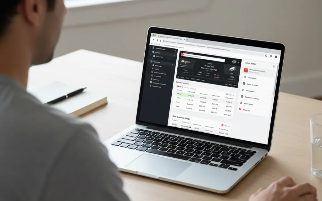 Person managing multiple sportsbook accounts on laptop