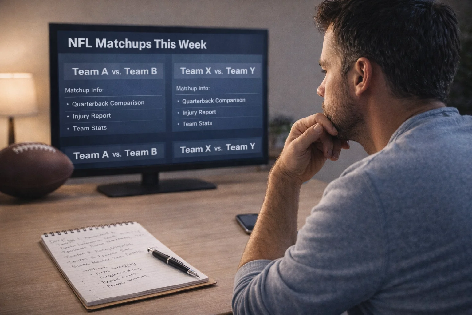 Focused bettor reviewing NFL matchups with disciplined approach