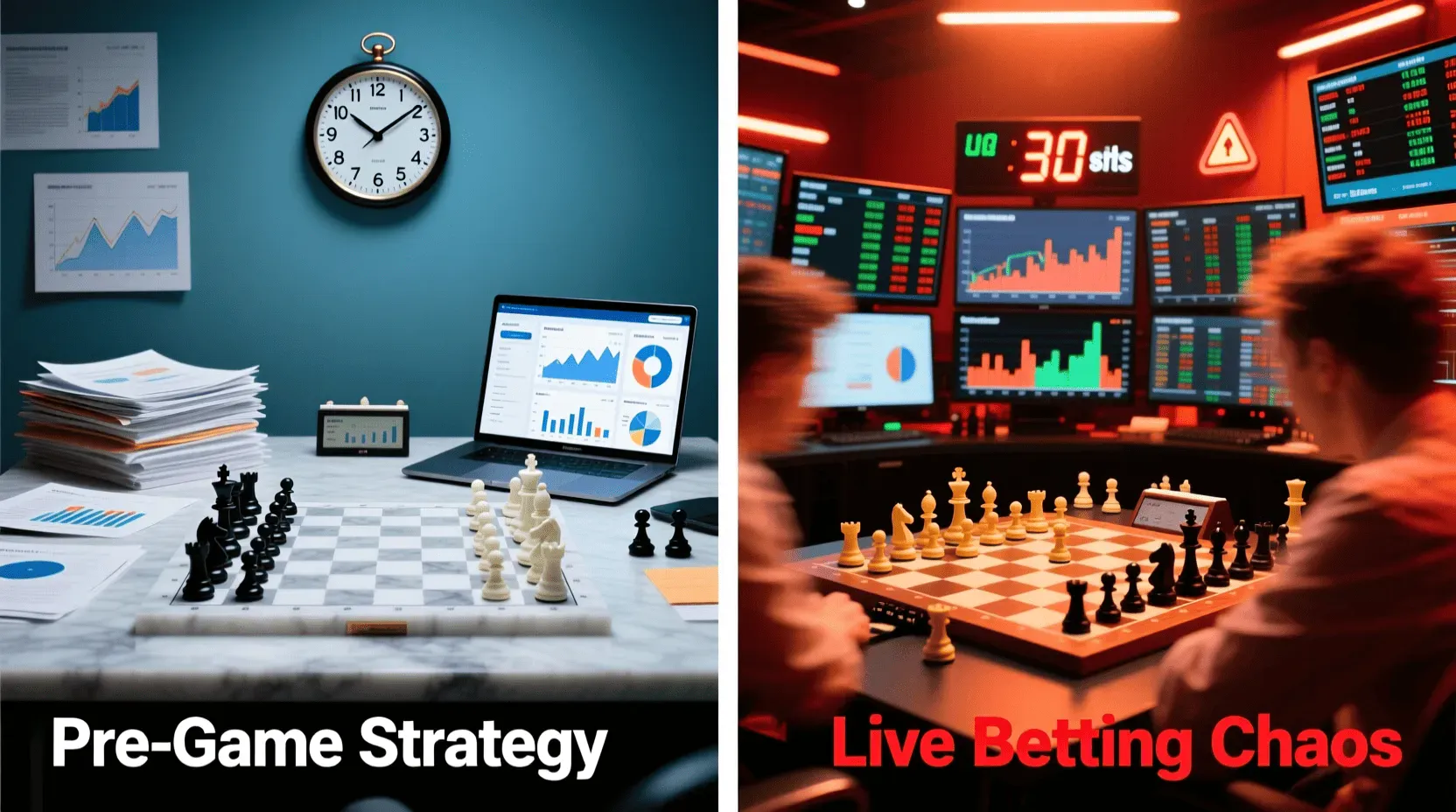 Comparison visualization of pre-game versus live betting strategies