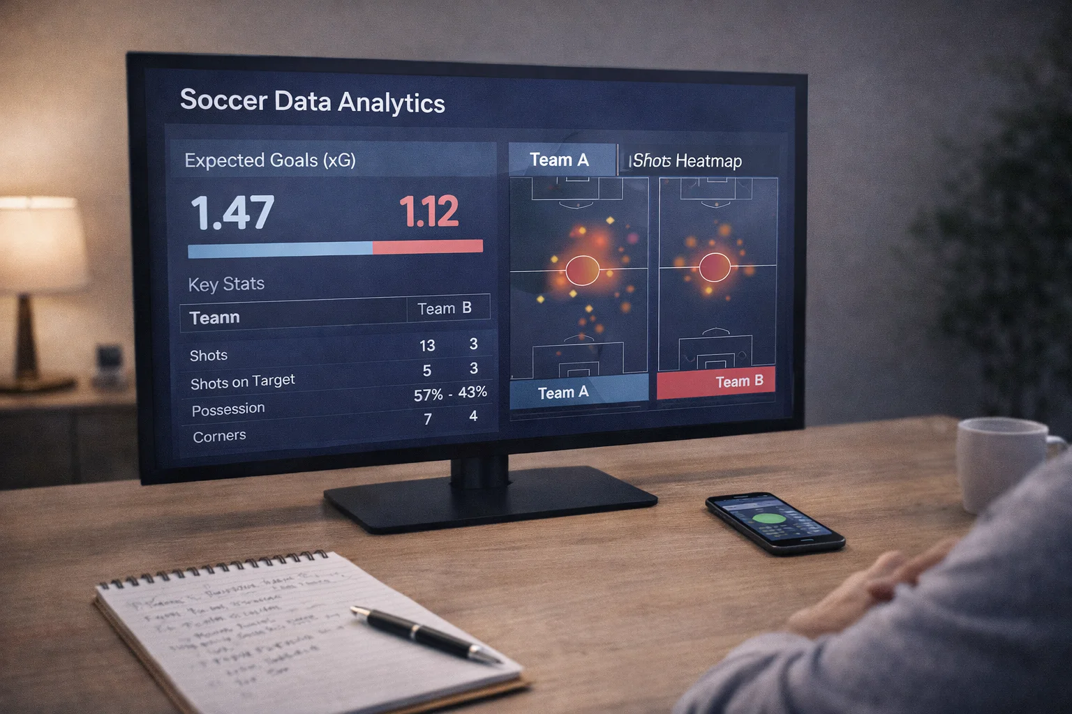 Screen showing soccer statistics and expected goals data