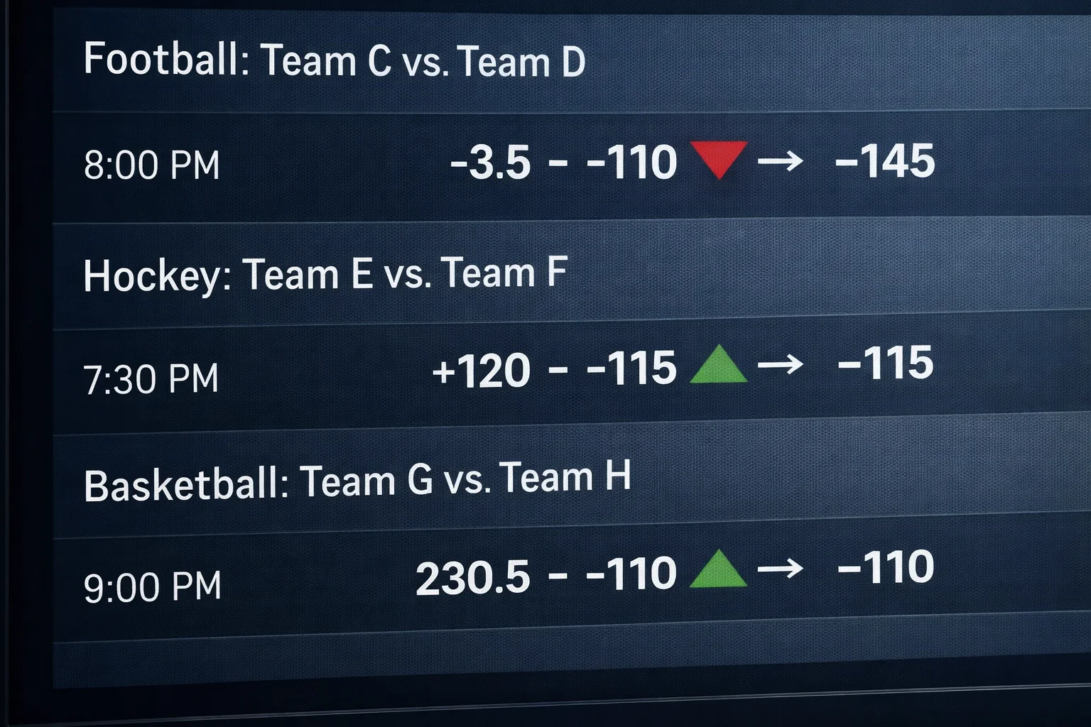 Odds board showing dramatic line shift across multiple sportsbooks