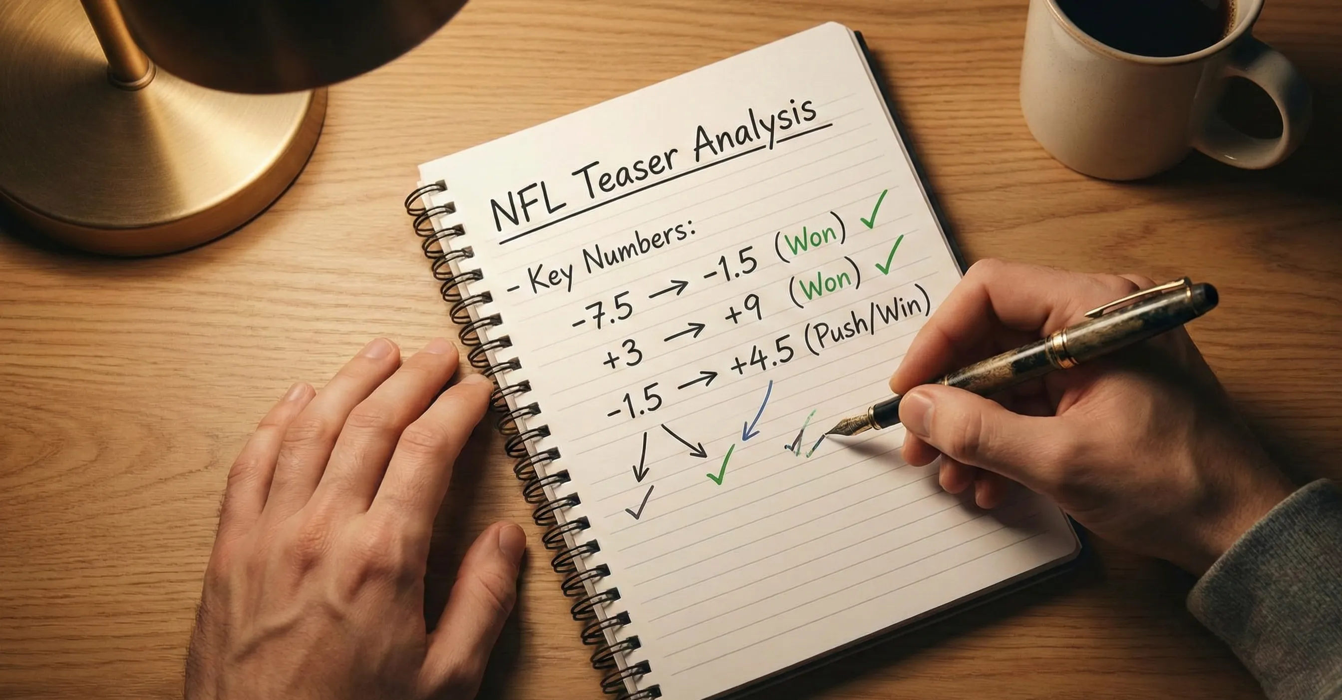 Bettor analyzing NFL spread numbers on notepad