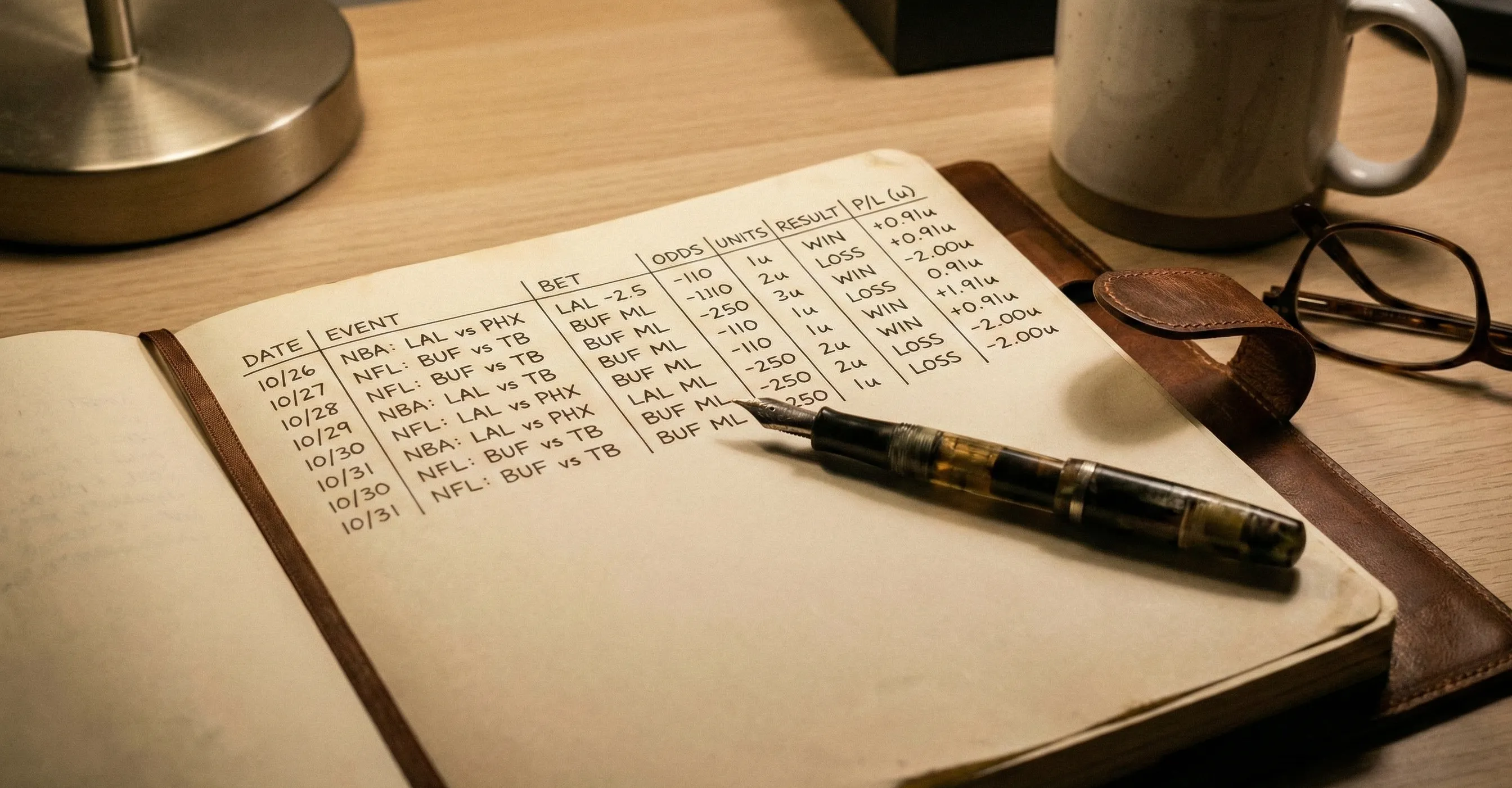 Betting records notebook showing unit-based tracking system