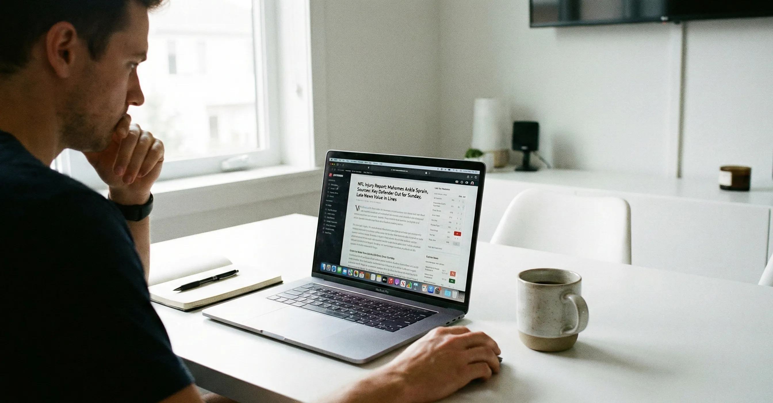 Person researching sports information and injury reports